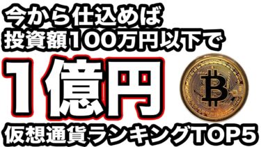 投資額100万円以下！今仕込めば1億円以上の資産形成が期待できる仮想通貨5選！