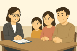 相続や終活の相談を安心して行う家族のシーン