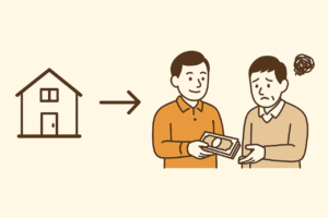 不動産を相続した人が他の相続人に現金で補償する代償分割のイメージ図